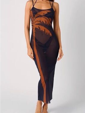 WeWoreWhat Mesh Scoop Maxi Slip Dress